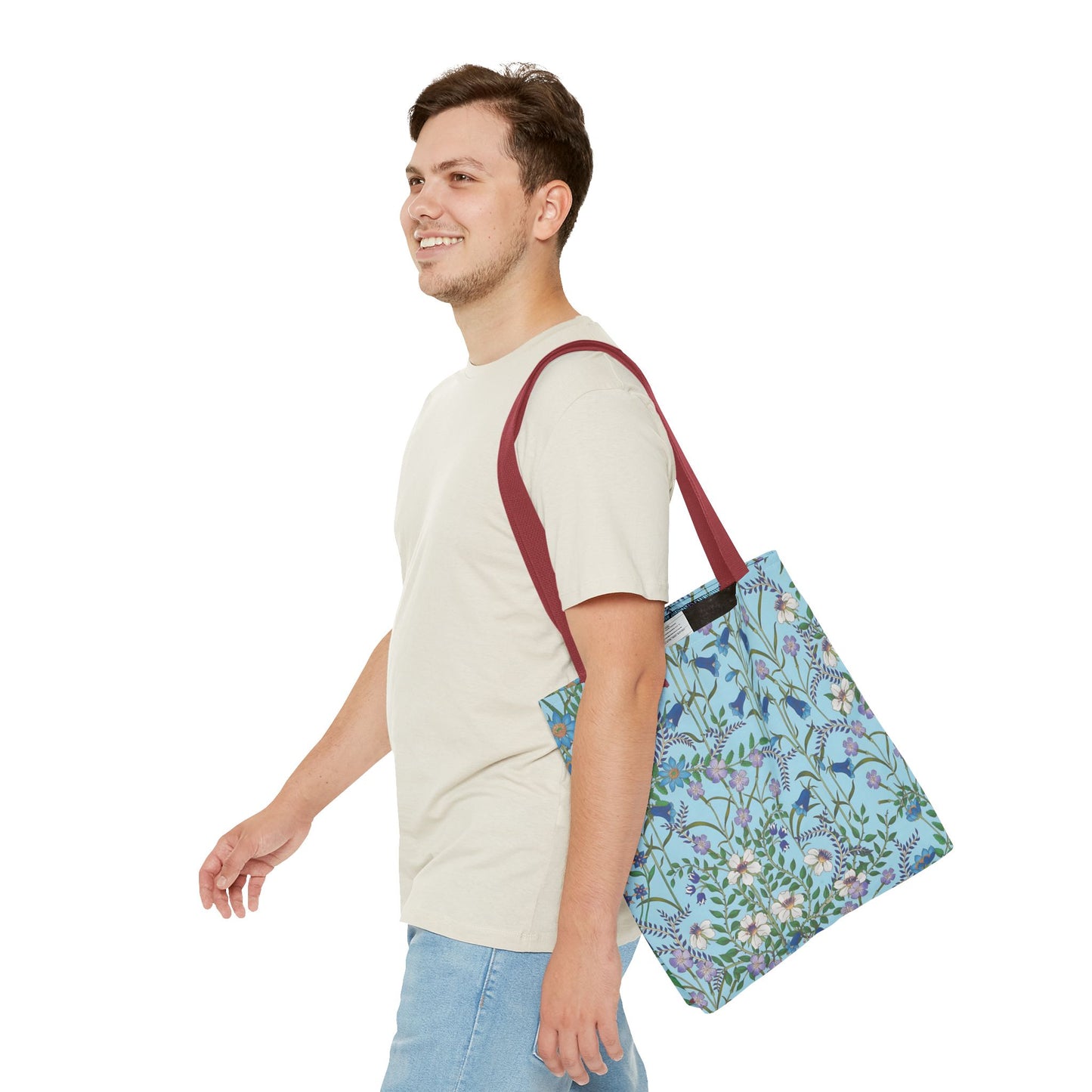 Floral Pattern Tote Bag "Flora Blue" - Vibrant Garden Style for Everyday Use