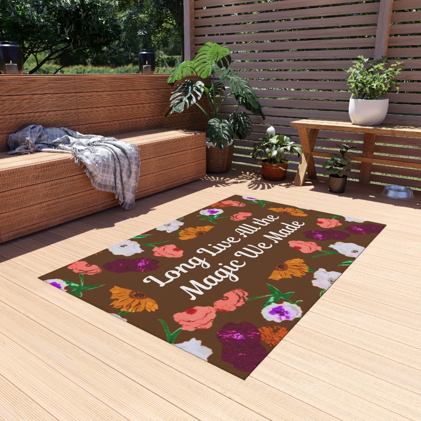 Indoor/Outdoor Rug — "Long Live" Floral Doormat