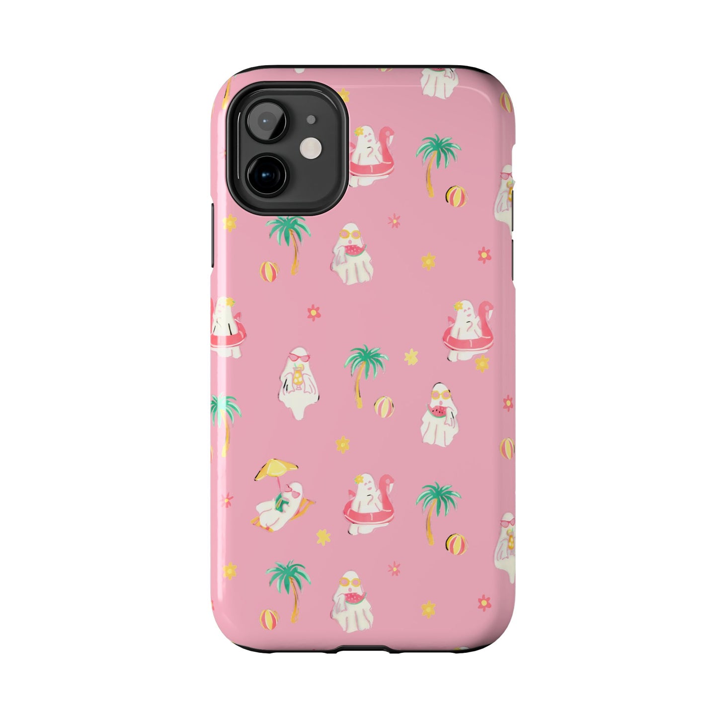 Pink Summerween Phone Cases with Ghosties - Fun Vacation Accessories, Cute Gift for Beach Lovers, Phone Covers, Summer Essentials