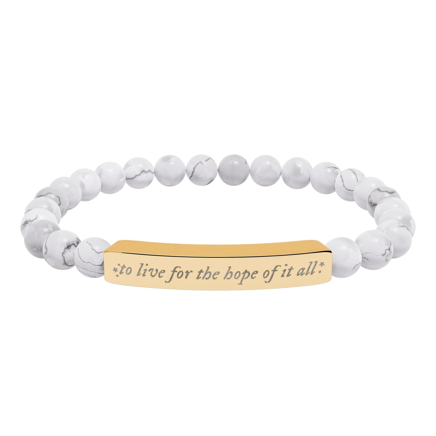 For the hope of it all - Engraved Natural Stone Bar Bracelet — Inspirational Beaded Stretch Bracelet