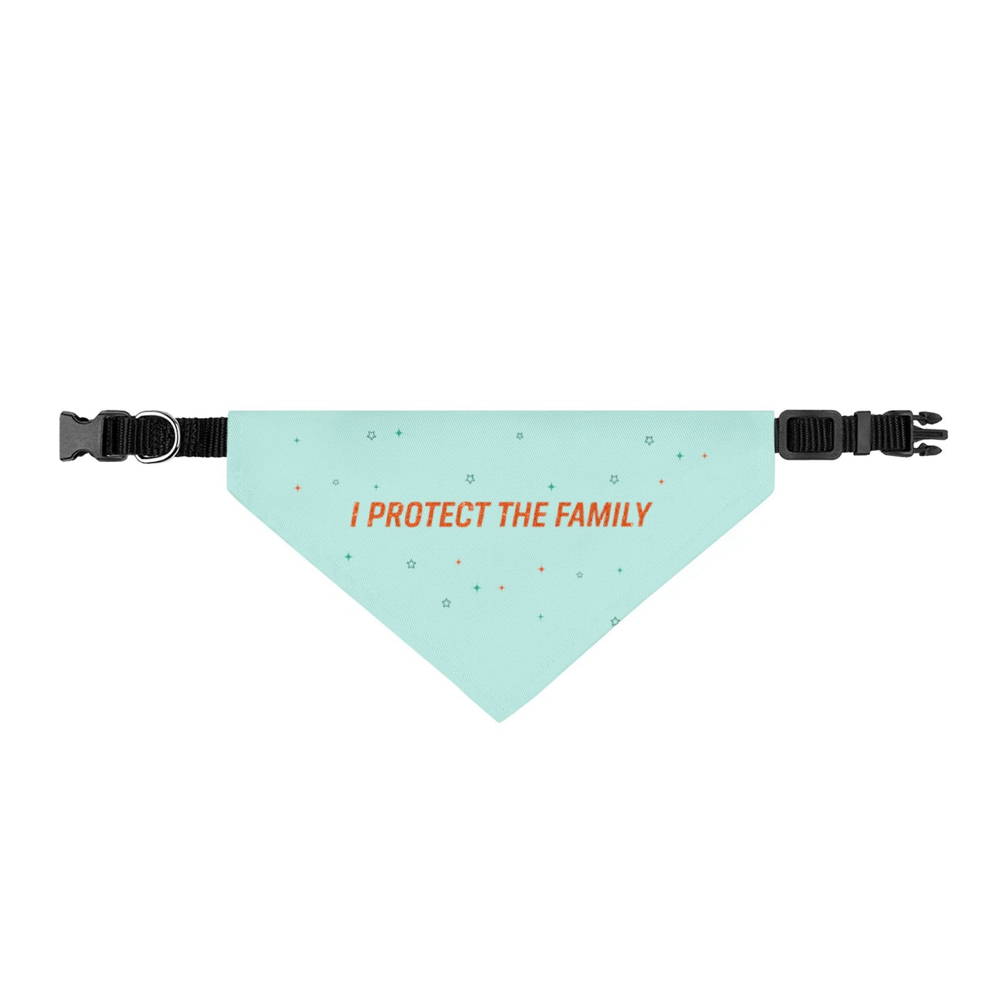Clip-on Pet Bandana — "I Protect The Family" Mint Dog Bandana, Protective Pup Accessory