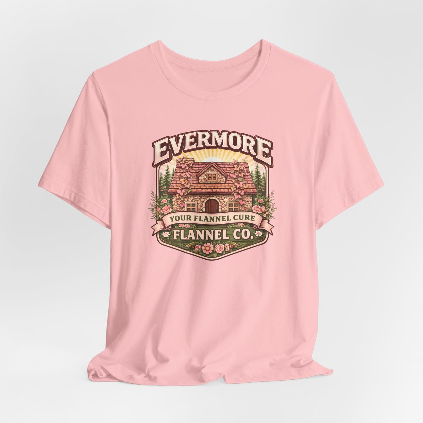 Evermore Flannel Co. Cabin Tee — Vintage Cozy Cabin Graphic T-Shirt