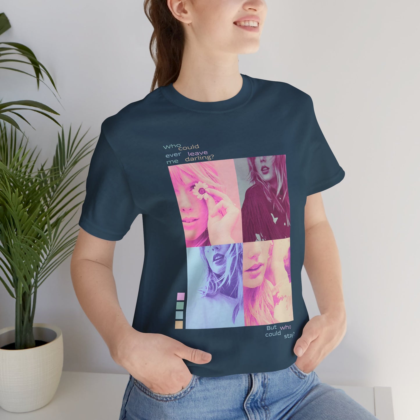 Pop Art Photo Grid Tee — "Who Could Stay?" Unisex Bella Canvas Collage T-Shirt