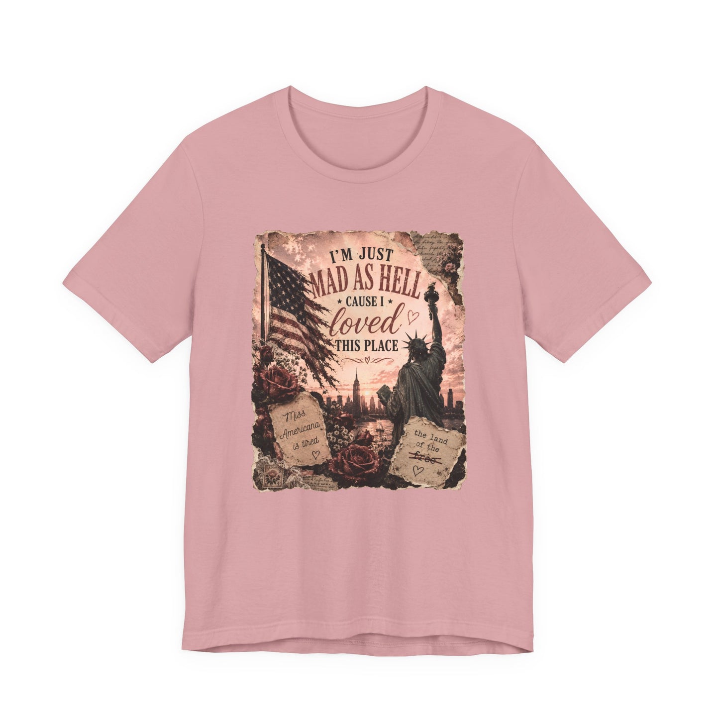 Patriotic 'I'm Just Mad as Hell ' Tee - Vintage Statue of Liberty & Flag Design