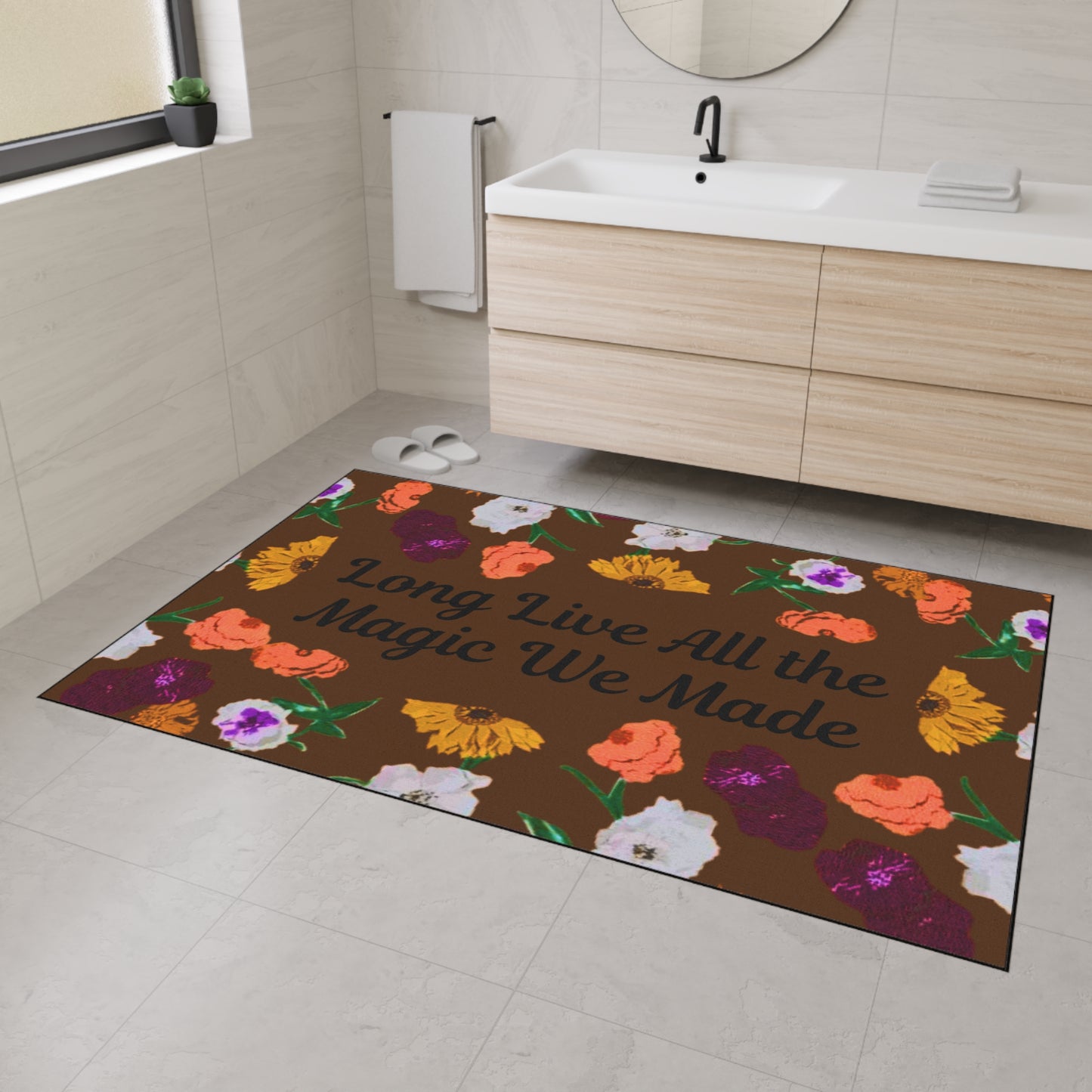 Floral "Long Live" Indoor Heavy Duty Floor Mat