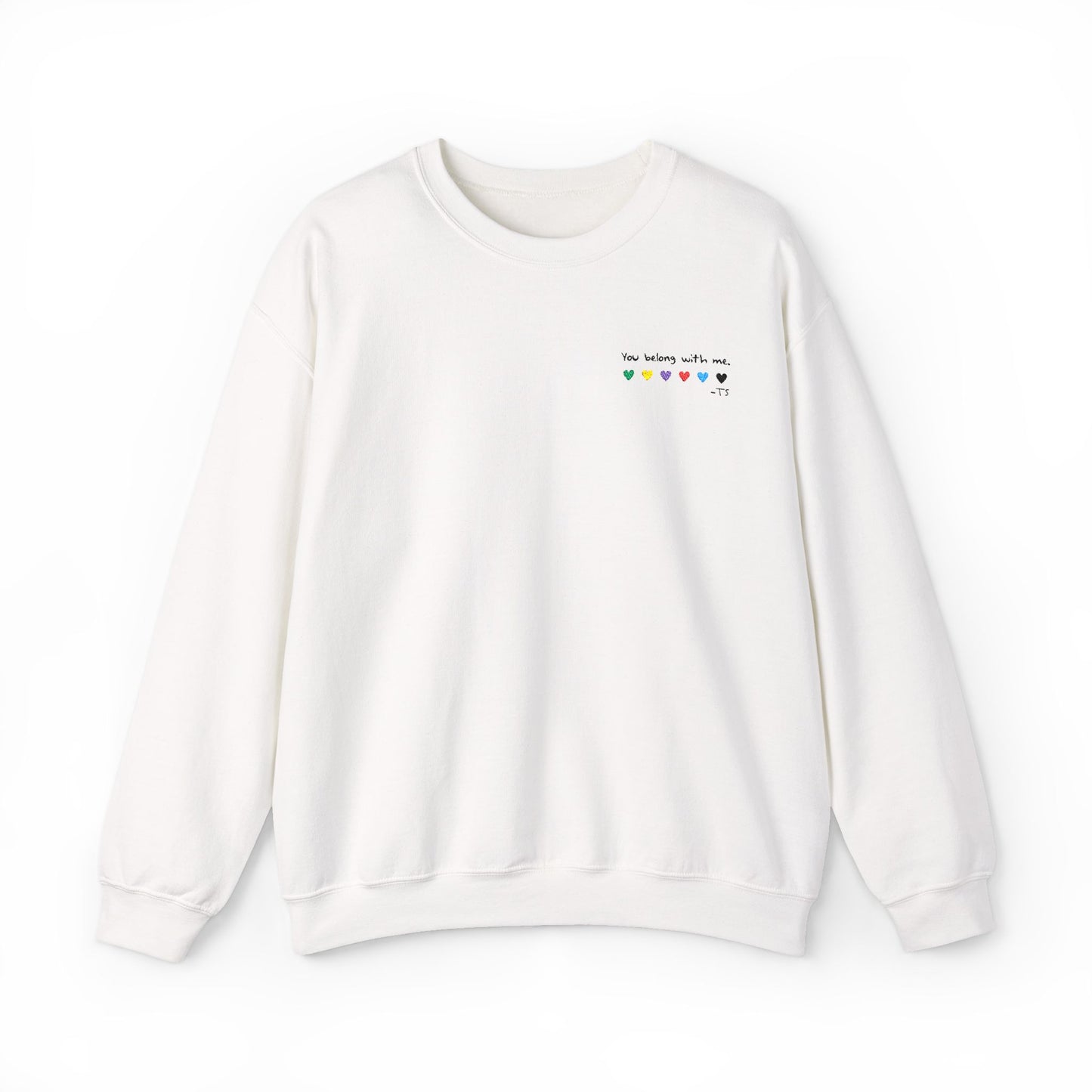 Embroidered You belong with me - (light colors) Colorful Hearts Crewneck Sweatshirt, Cozy Unisex Sweater for All Occasions, Gift for Friends, Valentine's Day, Cute Casualwear