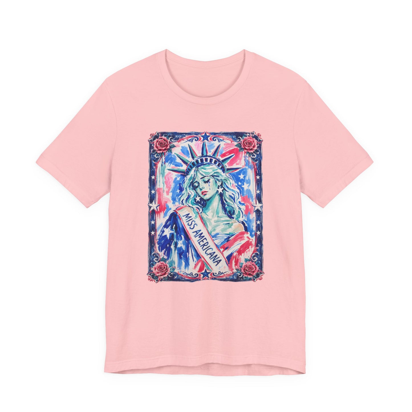 Miss Americana Statue of Liberty Patriotic Art Tee (Back: "I'm just mad as hell because I loved this place")