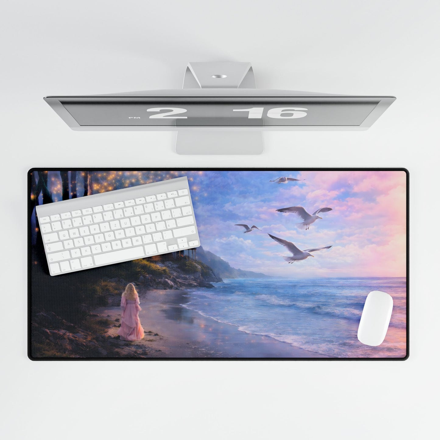 Keep it 100 Seaside Sunset Desk Mat — Coastal Cottage Ocean Waves Mousepad