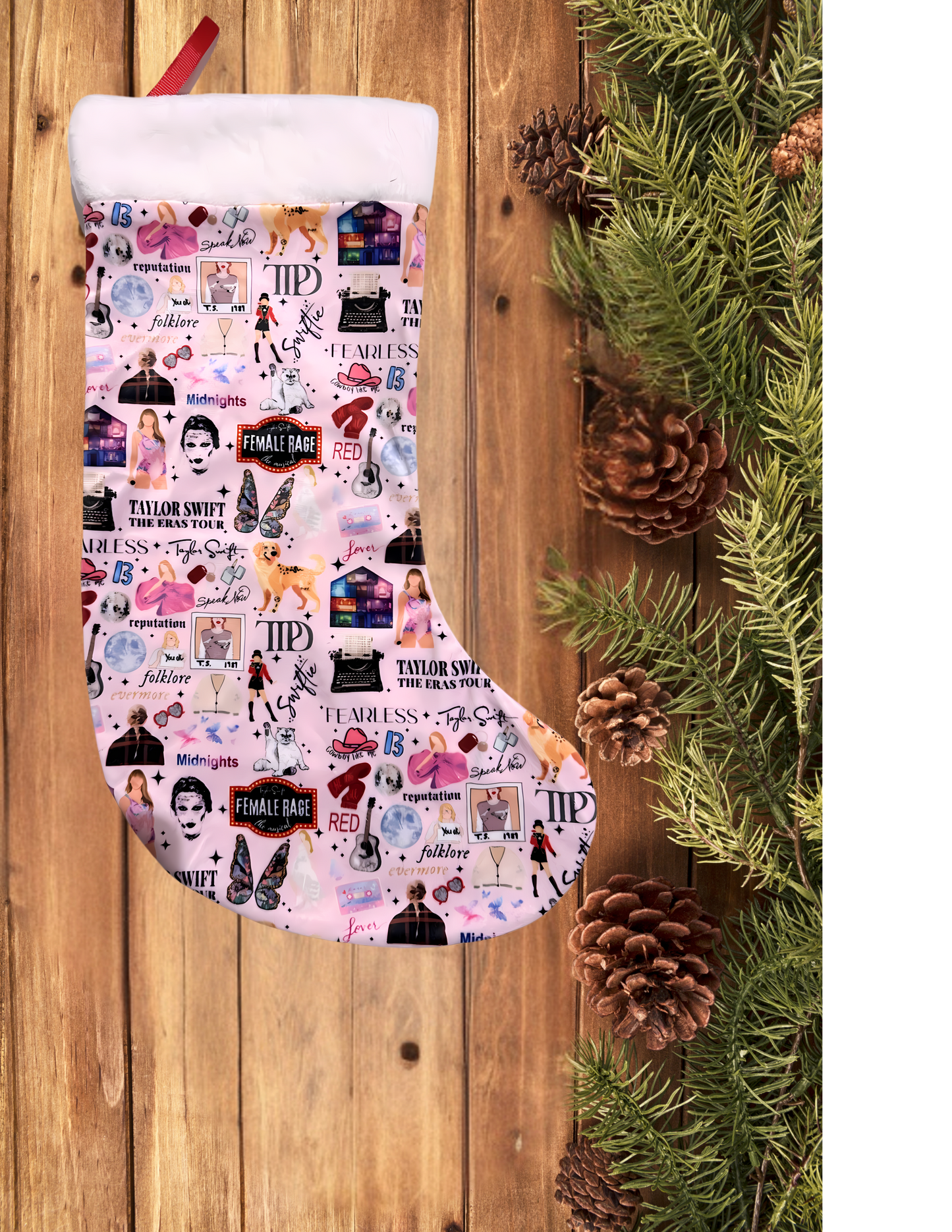 Swiftie Scatter Print Pink Christmas Stocking