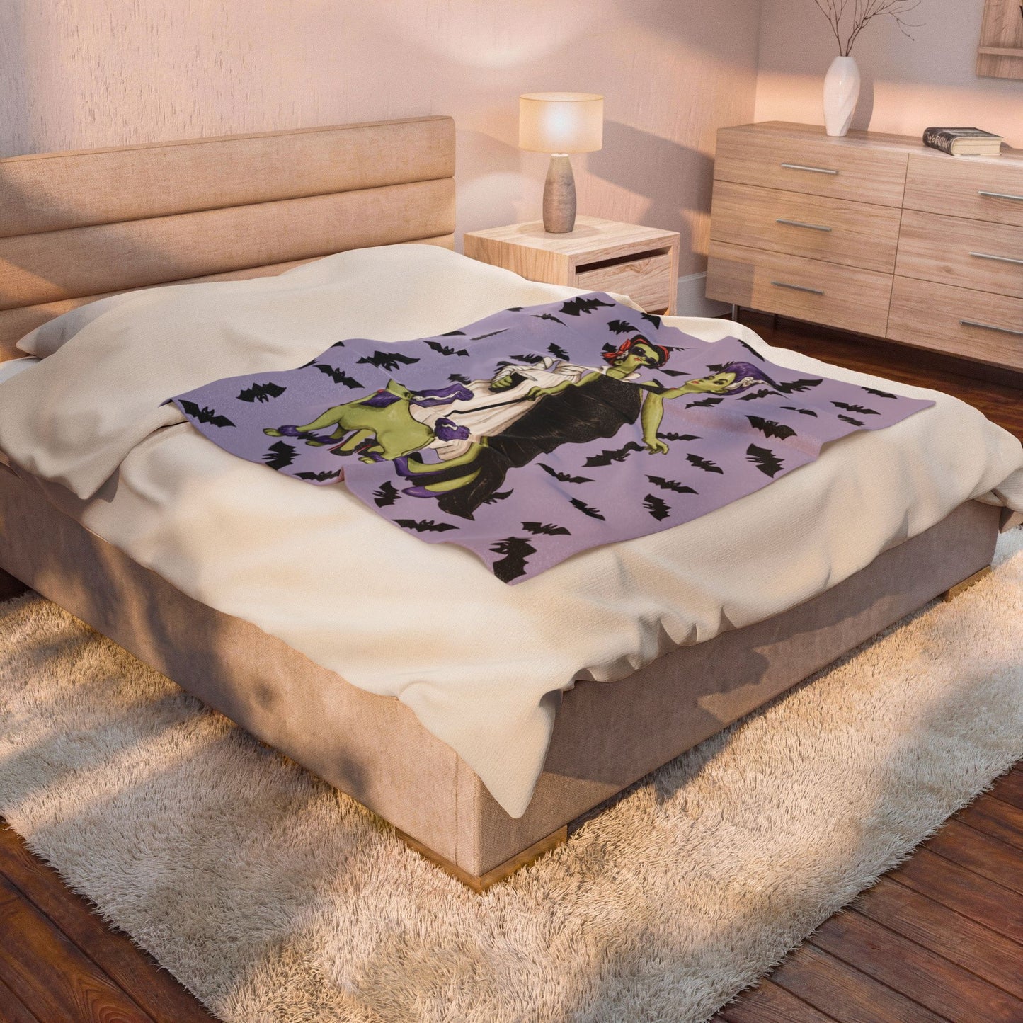 Monster Brides Lesbian Couple Velveteen Plush Blanket – Retro Monster Romance Throw