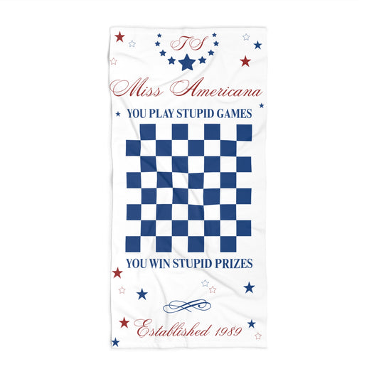 Miss Americana Checkerboard - Patriotic Beach Towel, Fun Summer Towel, Beach Accessory, Perfect for Pool Days