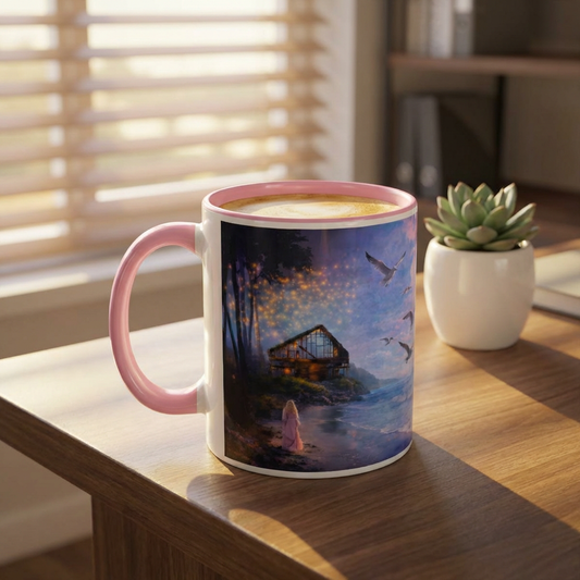 Keep it 100 Seaside Dreamscape Mug — Sunset Ocean Birds Art (11oz & 15oz)