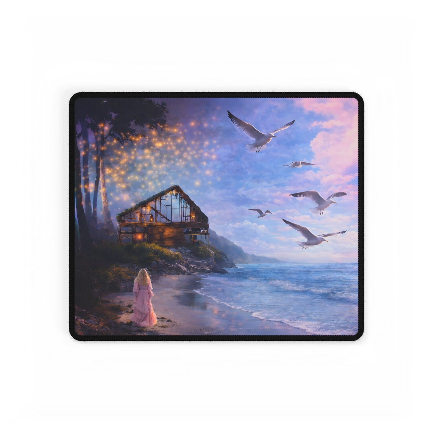 Keep it 100 Seaside Sunset Desk Mat — Coastal Cottage Ocean Waves Mousepad