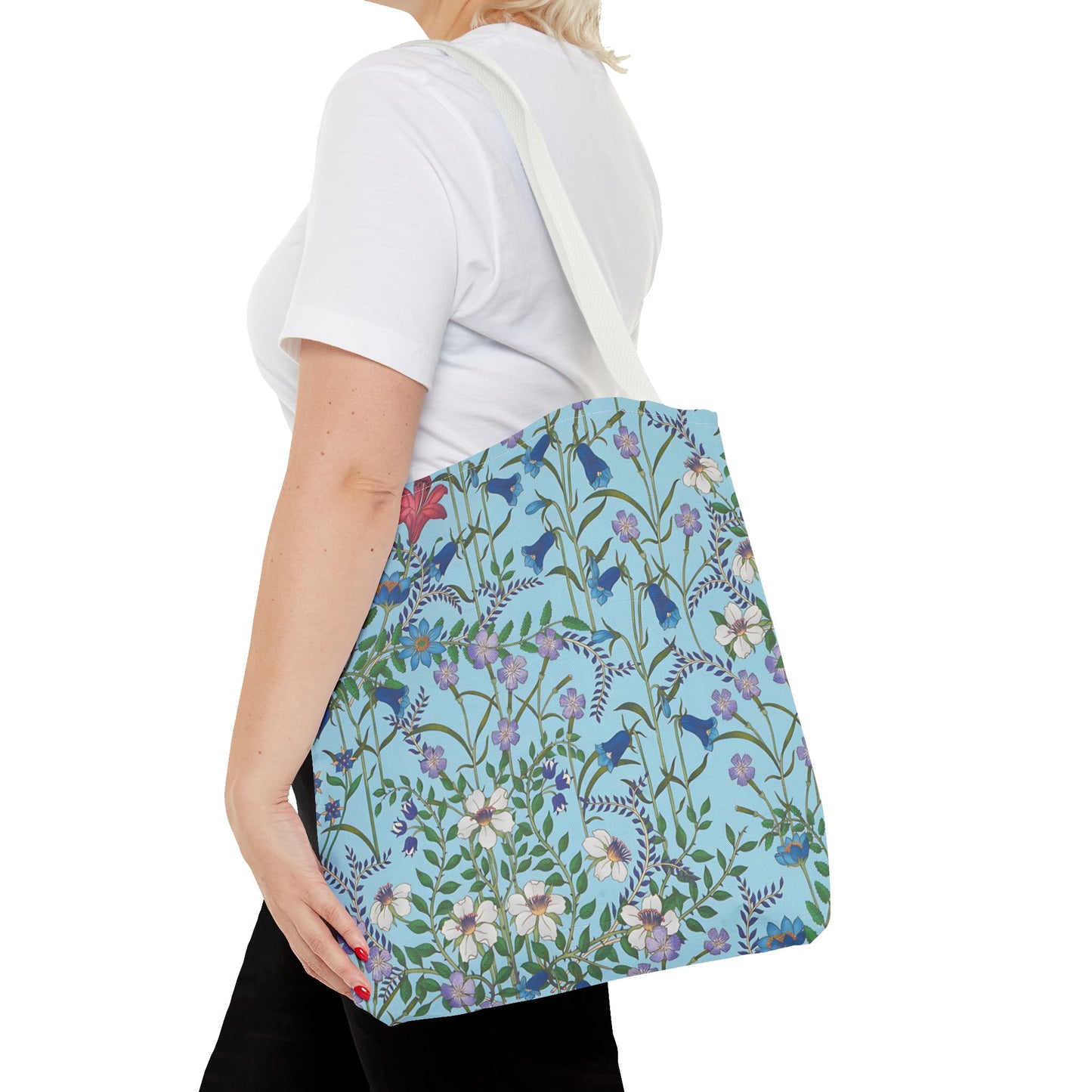 Floral Pattern Tote Bag "Flora Blue" - Vibrant Garden Style for Everyday Use
