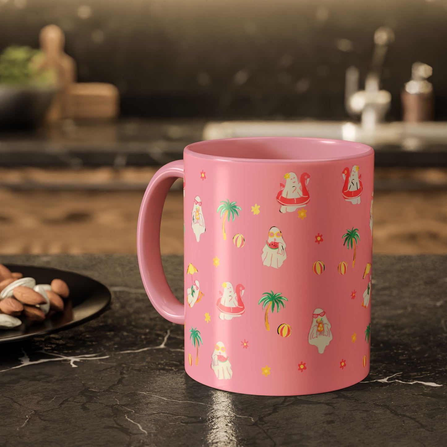 Pink Summerween Ghostie Mugs - Fun Gift, Beach Decor, Unique Coffee Cup, Cute Summer Drinkware, Perfect for Summer