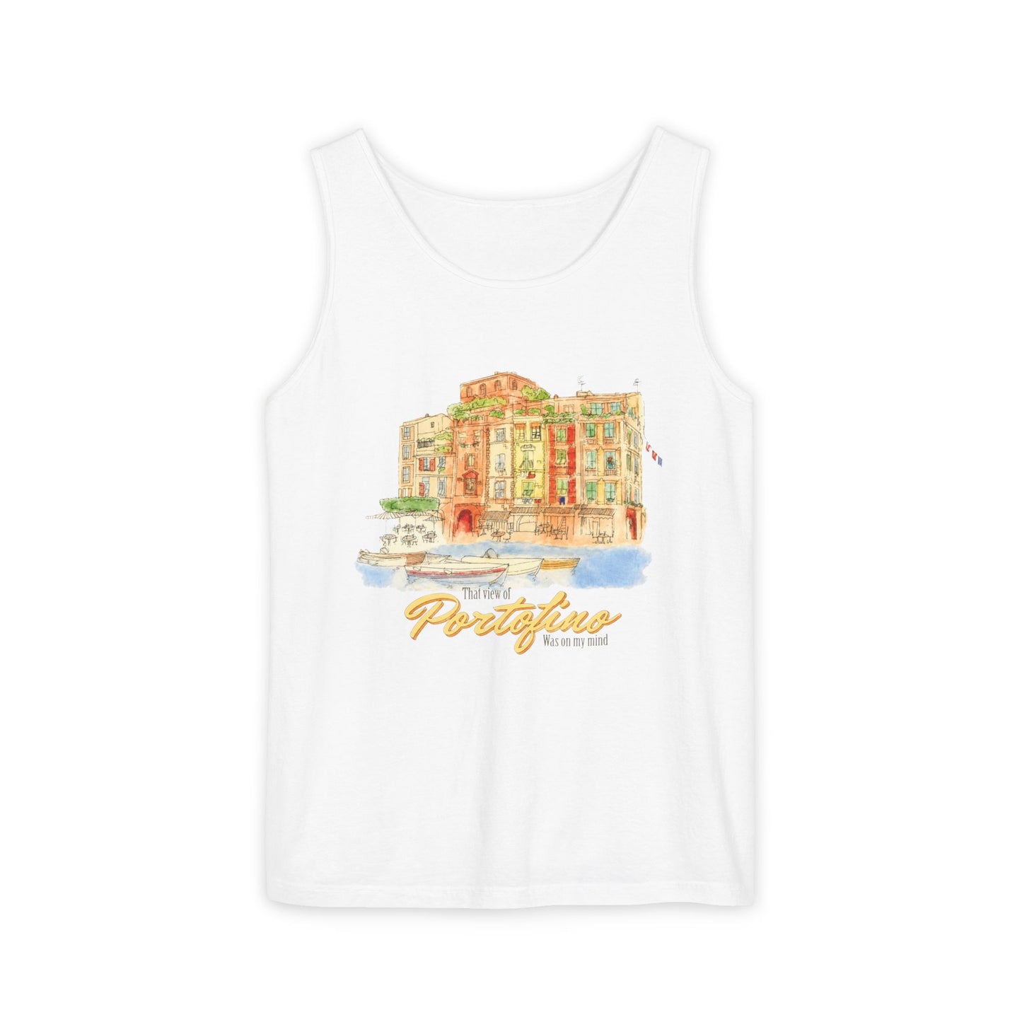 Portofino Watercolor Comfort Colors Unisex Tank Top — Italian Coastal Tee