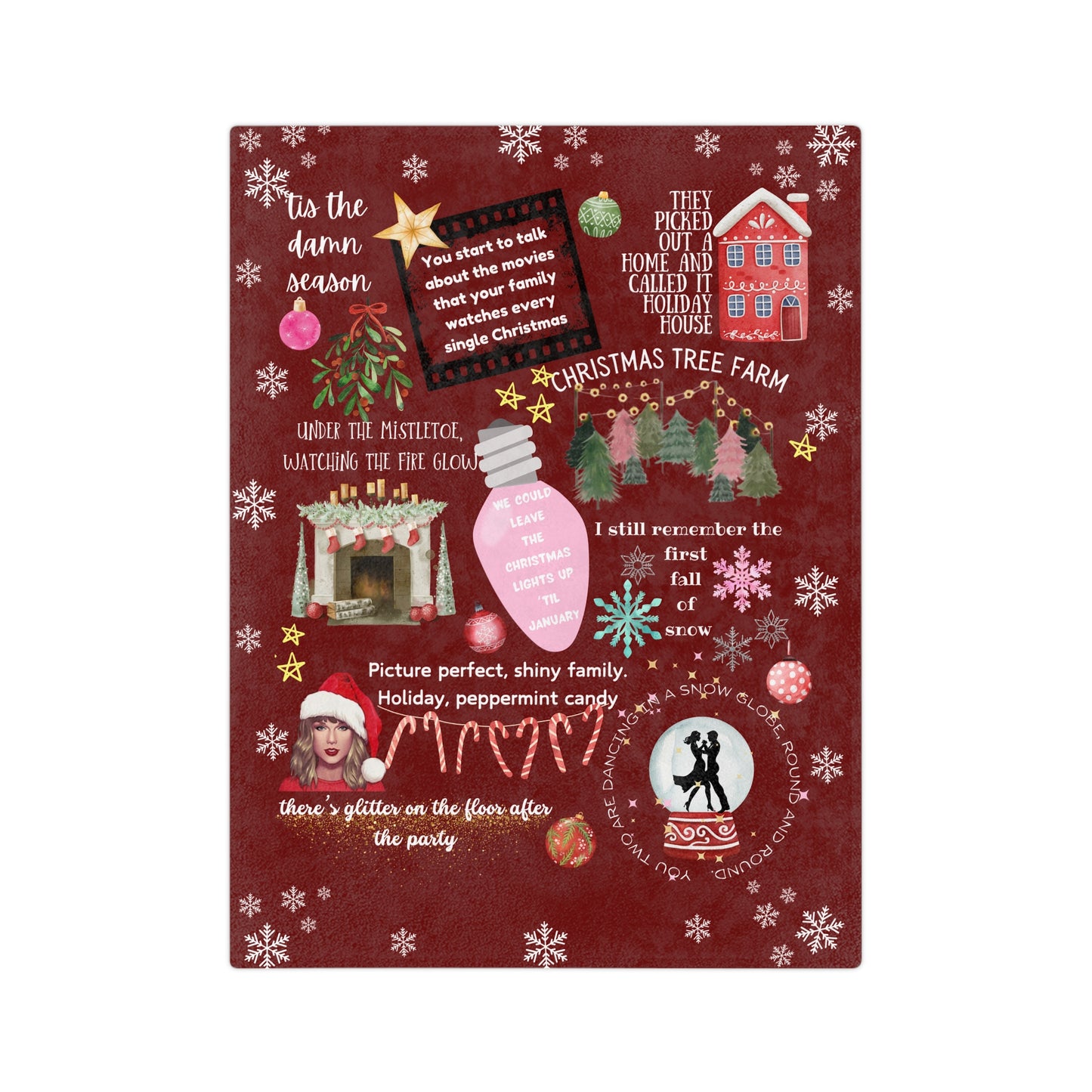 Merry Swiftmas - Swiftie Christmas Lyrics Collage - Velveteen Microfiber Blanket