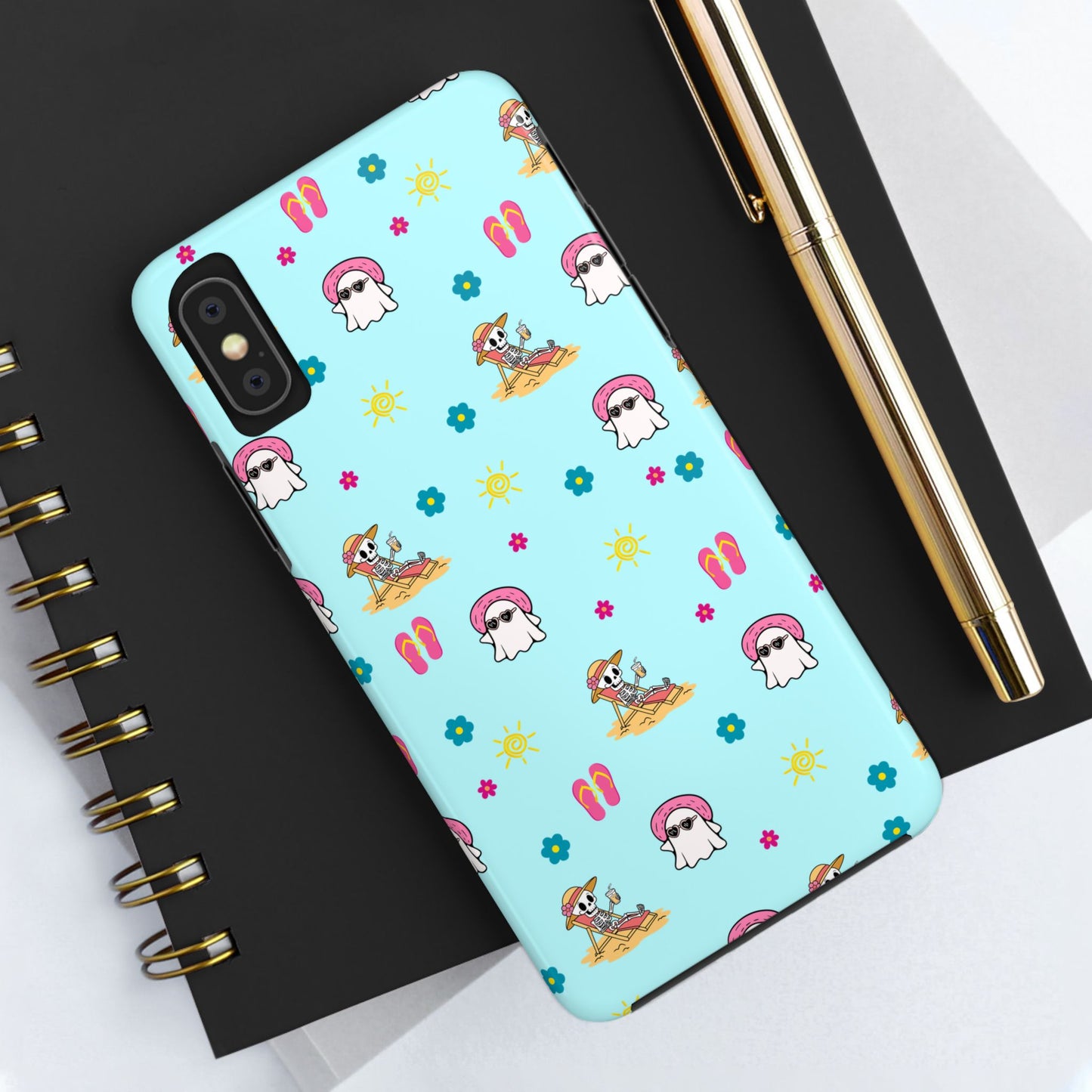 Aqua Summerween Tough Phone Cases, Cute Beach Pattern, Fun Gift for Beach Lovers, Summer Accessories, Protective Phone Cover