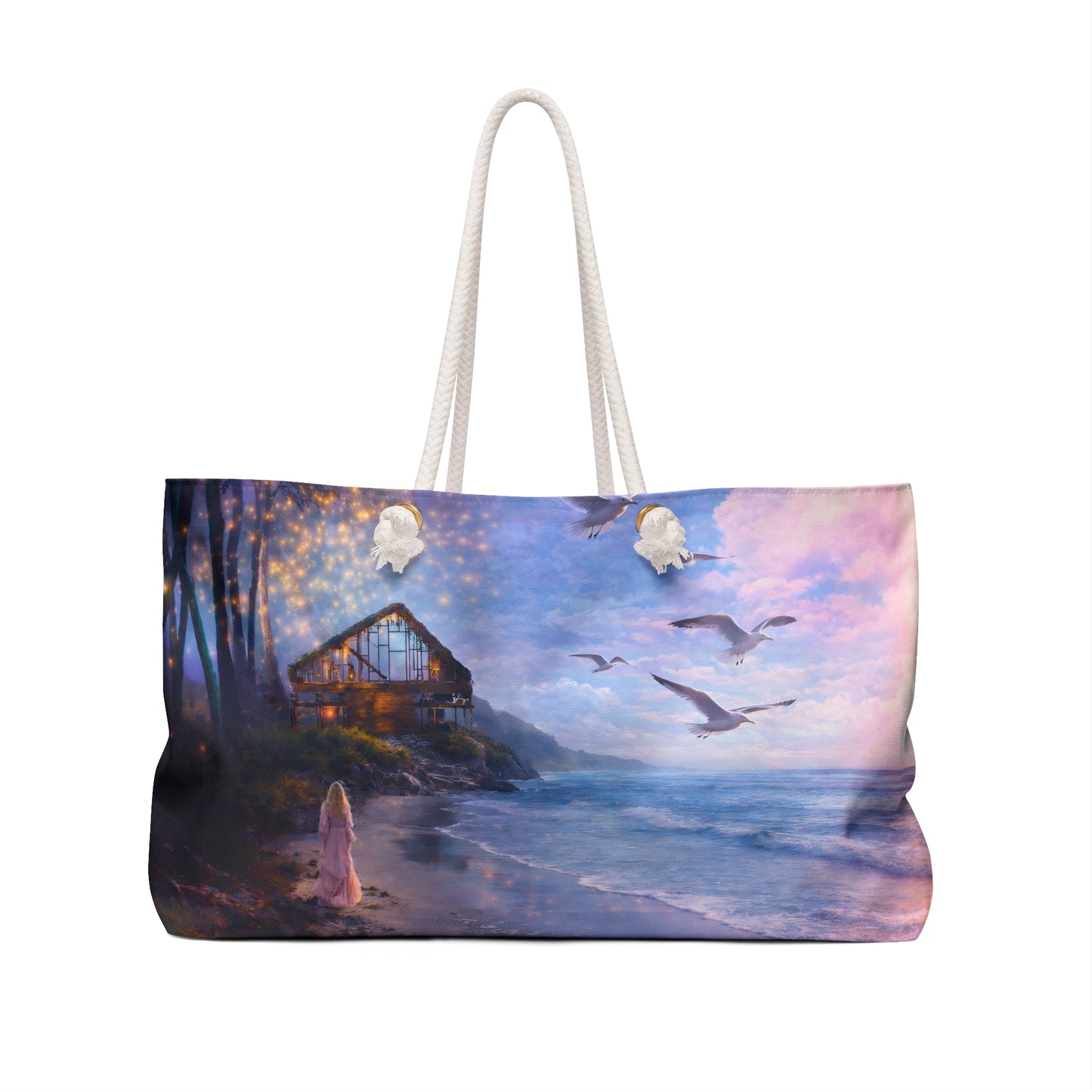 Keep it 100 Coastal Cottage Sunset Weekender Bag — Dreamy Seaside Escape Tote