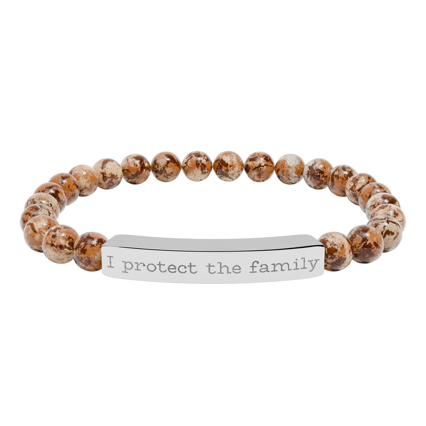 Engraved Natural Stone Stretch Bracelet — "I Protect the Family" Bar