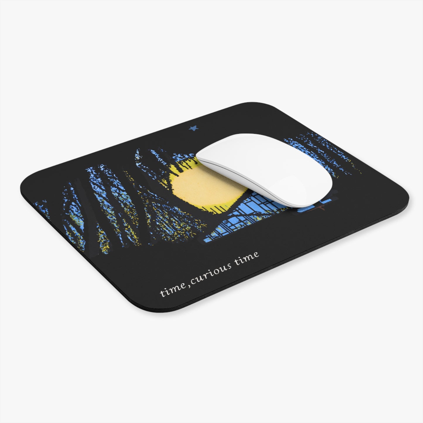 Moonlit Cabin Mouse Pad — "time, curious time" Scenic Desk Mat