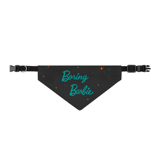 Clip-On Pet Bandana — "Boring Barbie" Neon Script Dog & Cat Accessory