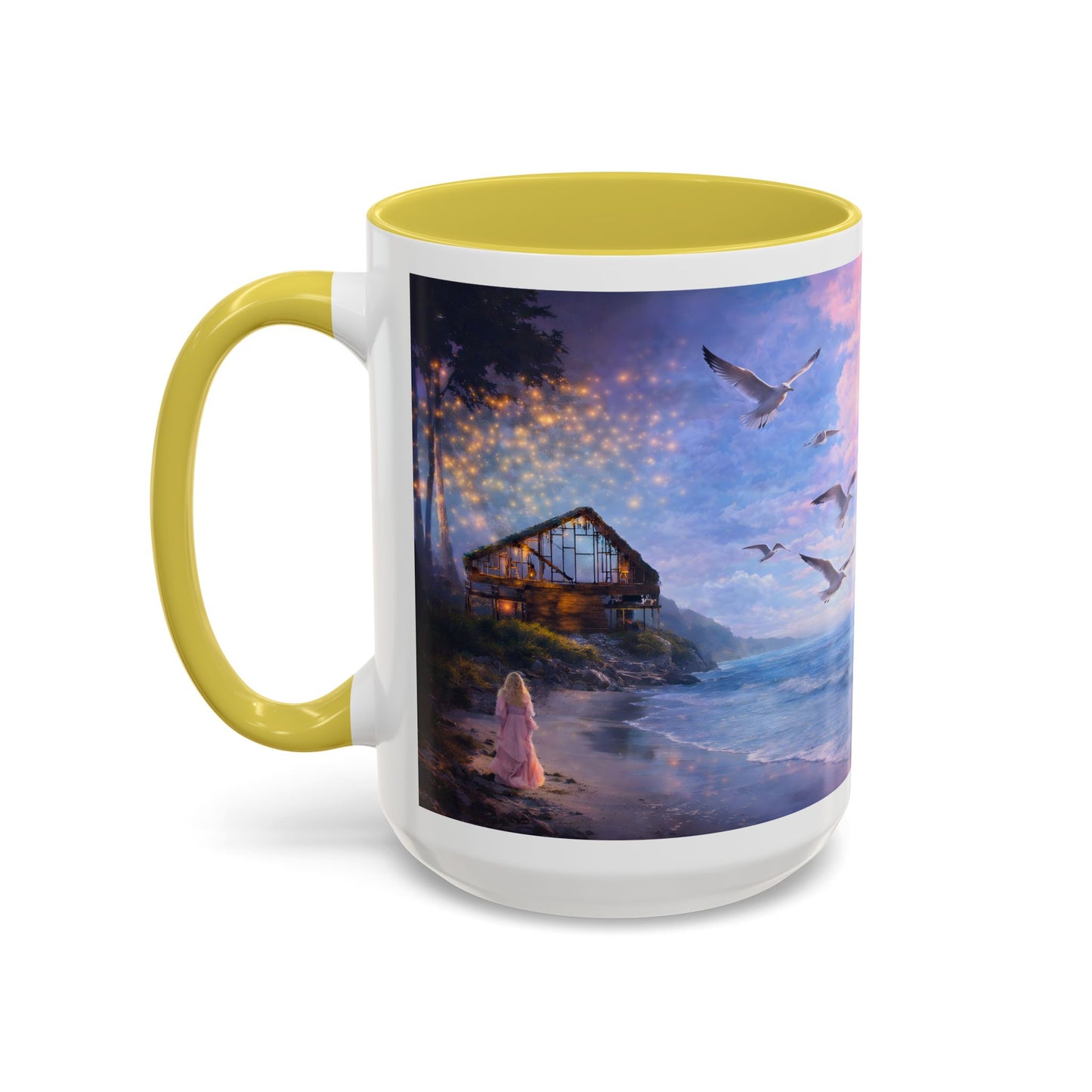 Keep it 100 Seaside Dreamscape Mug — Sunset Ocean Birds Art (11oz & 15oz)