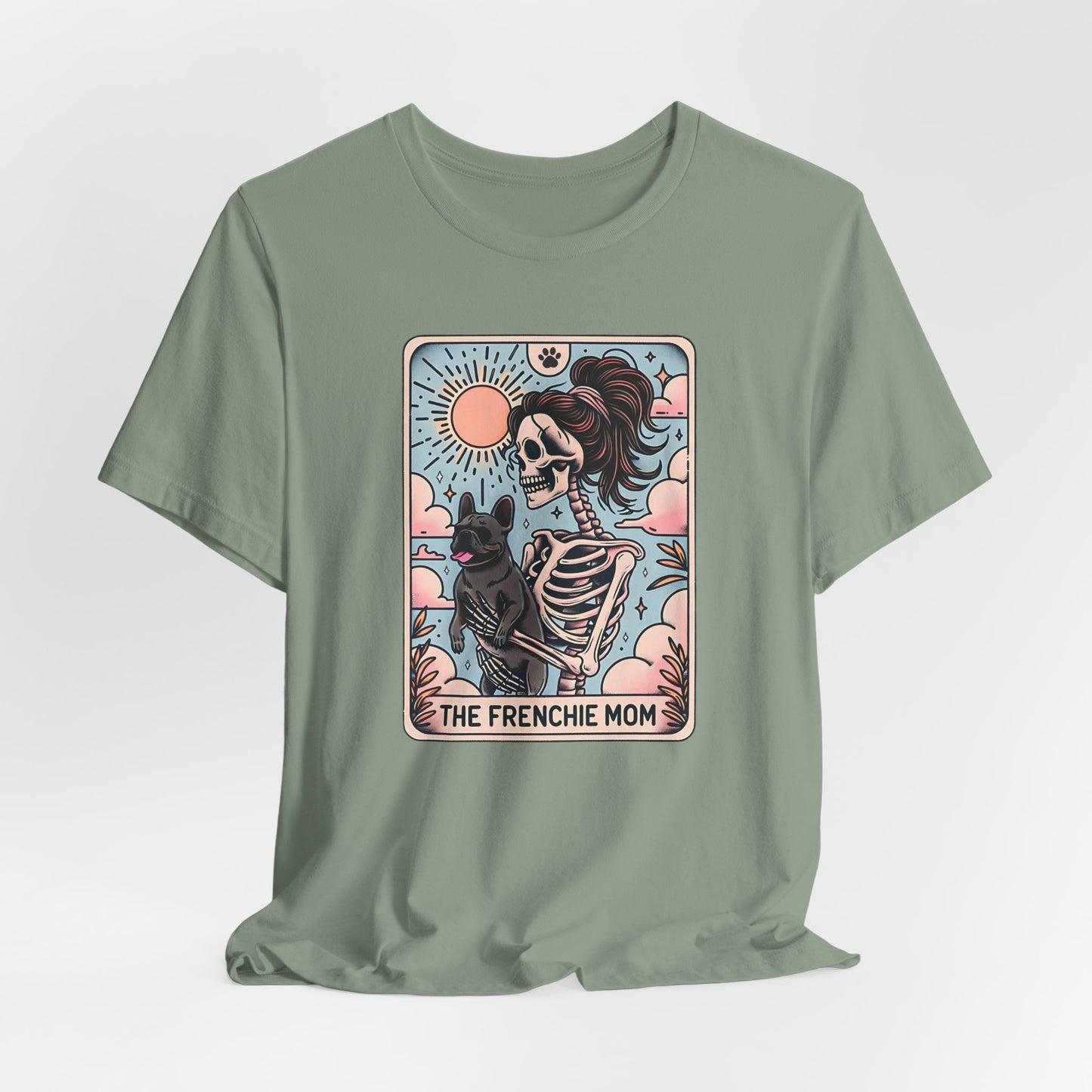 The Frenchie Mom Tarot Tee - Fun Graphic Shirt for Pet Lovers, Dog Mom Gift, Halloween Style, Casual Wear, Graphic T-Shirt, Unique Gift Idea