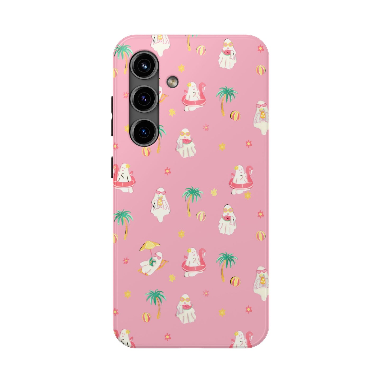 Pink Summerween Phone Cases with Ghosties - Fun Vacation Accessories, Cute Gift for Beach Lovers, Phone Covers, Summer Essentials