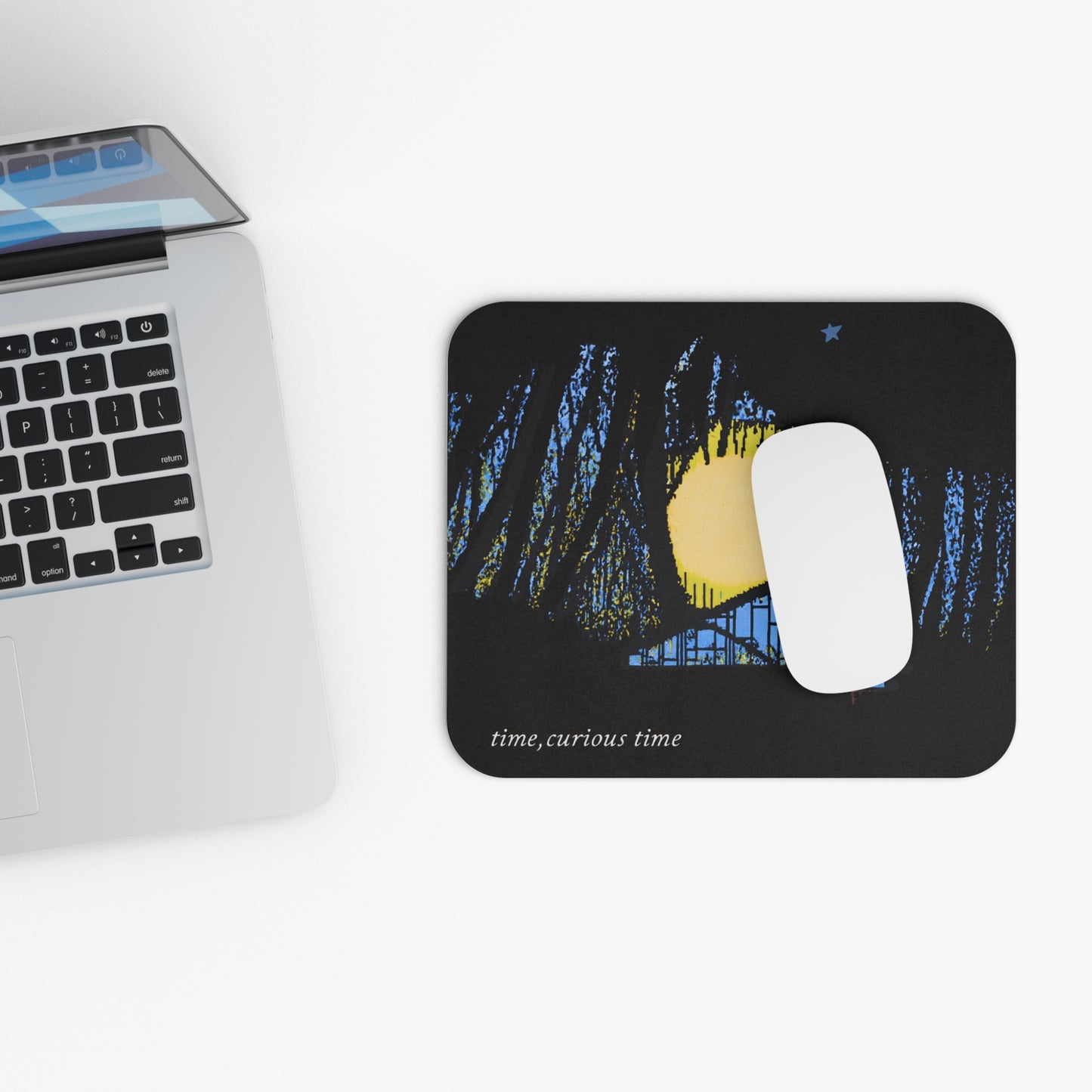Moonlit Cabin Mouse Pad — "time, curious time" Scenic Desk Mat
