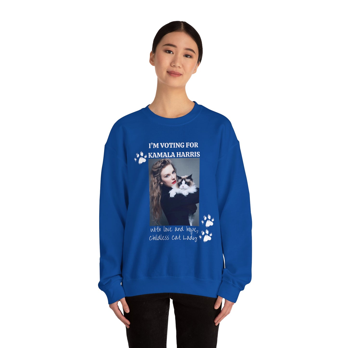 I'm voting for Kamala Harris - with love and hope, childless cat lady - Swifties for Harris - Unisex Heavy Blend™ Crewneck Sweatshirt