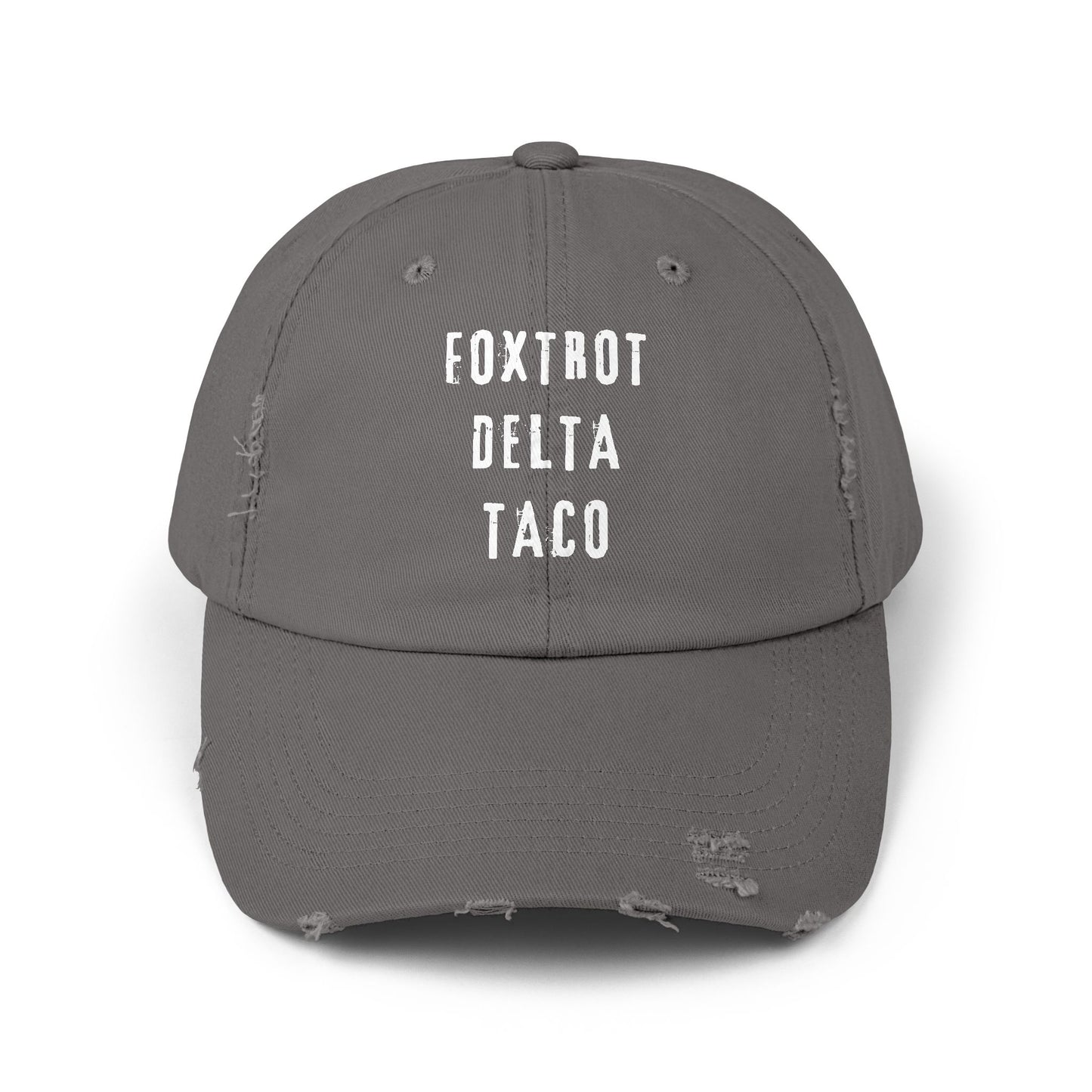 Foxtrot Delta Taco FDT - Anti Trump -Distressed Cap with Fun Slogan – Perfect for Casual Wear, Gifts, Travel, or Everyday Adventures