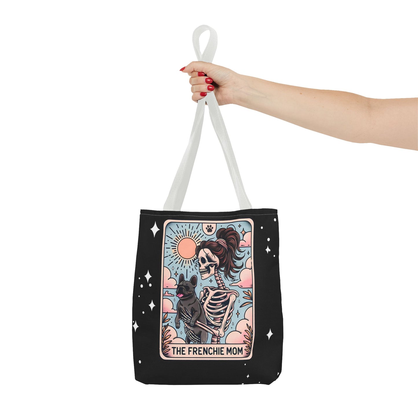 Frenchie Mom Tarot Tote Bag, Stylish Pet Lover Accessory, Ideal for Dog Moms, Halloween Gift, Trendy Grocery Bag, Eco-Friendly Bags