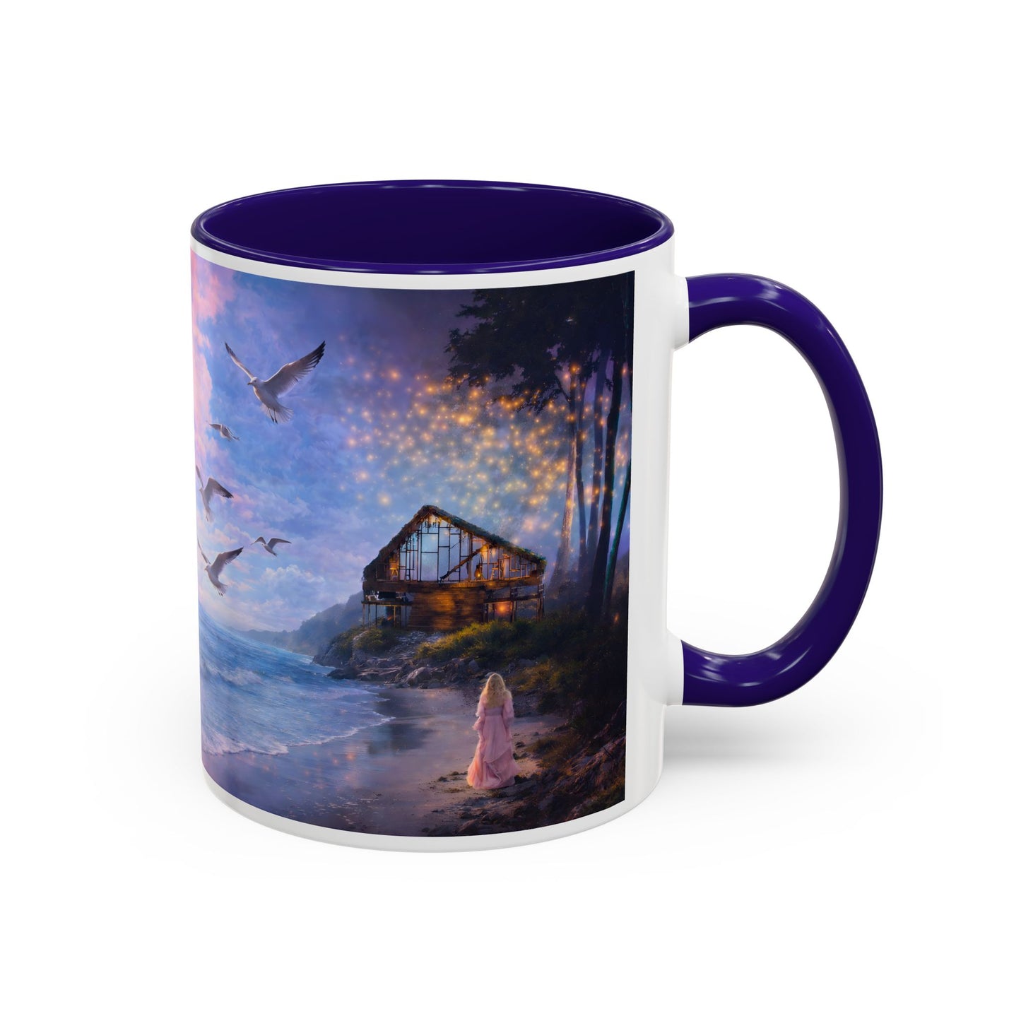 Keep it 100 Seaside Dreamscape Mug — Sunset Ocean Birds Art (11oz & 15oz)