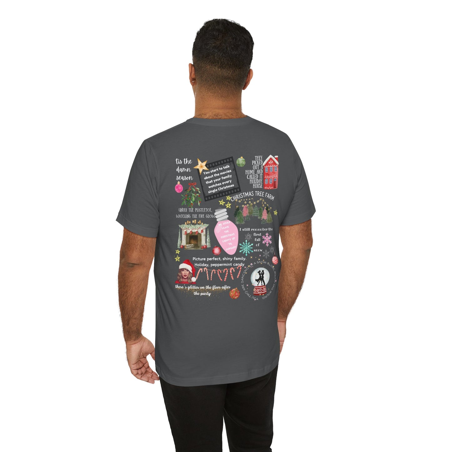 Merry Swiftmas - Swiftie Lyrics Collage front/back - Unisex Jersey Short Sleeve Tee