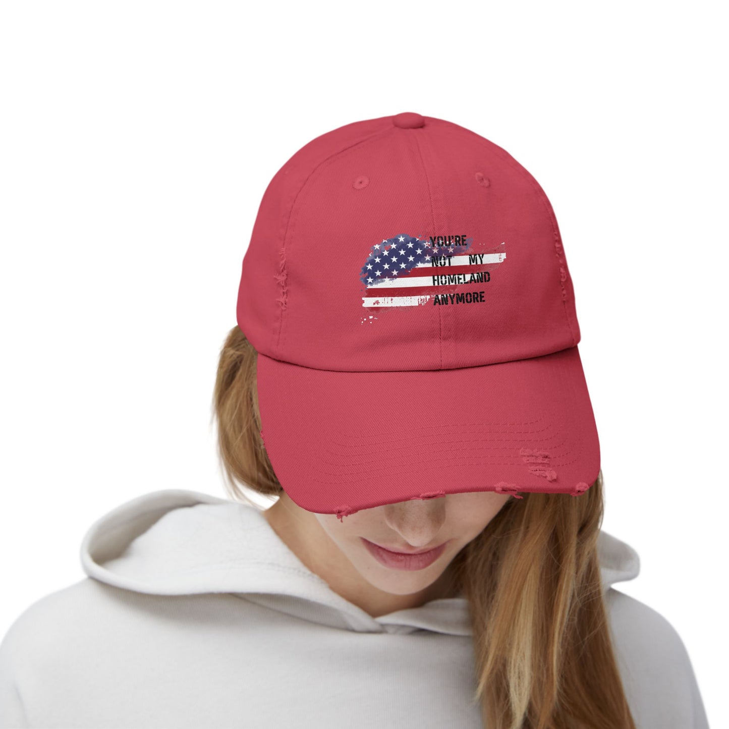 Not My Homeland Anymore Unisex Distressed Cap with American Flag Design, Casual Wear, Perfect for Protesting Events, Outdoor Adventures