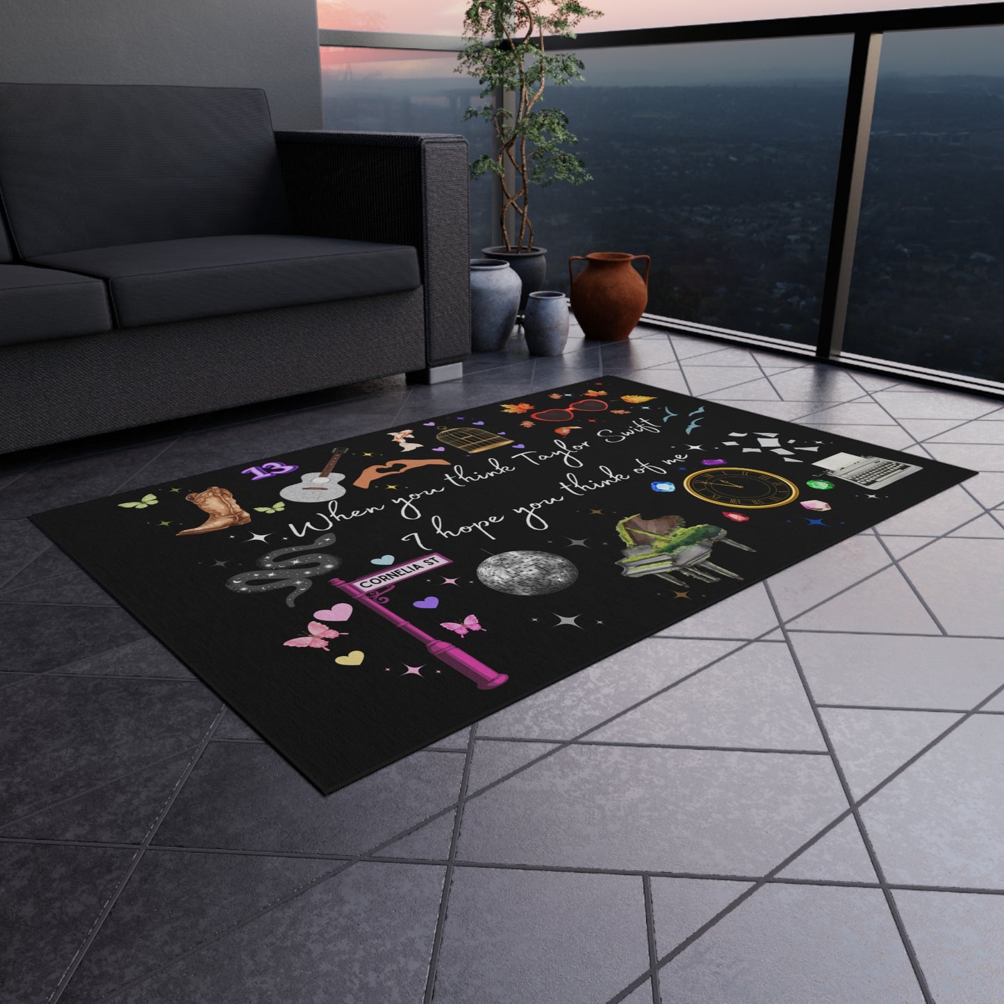 I hope you think of me - Outdoor Rug, Music Decor, Outdoor Living, Patio Accessory, Gift for Fan, Boho Home