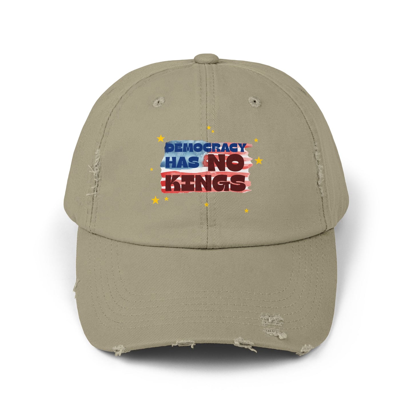 Unisex Distressed Cap with 'Democracy Has No Kings' Design | Casual Hat for Outdoor Events, Gifts for Activists, Trendy Accessories