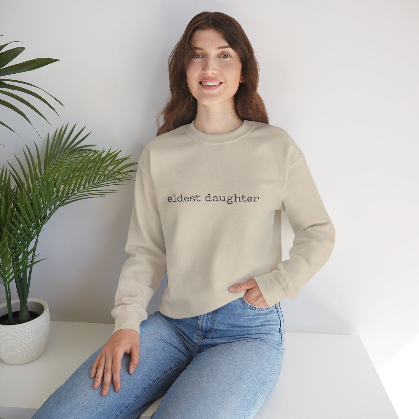 Embroidered Eldest Daughter Sweatshirt | Cozy Unisex Crewneck | Perfect Gift for Sisters and Birthdays, Casual Wear, Family Celebrations