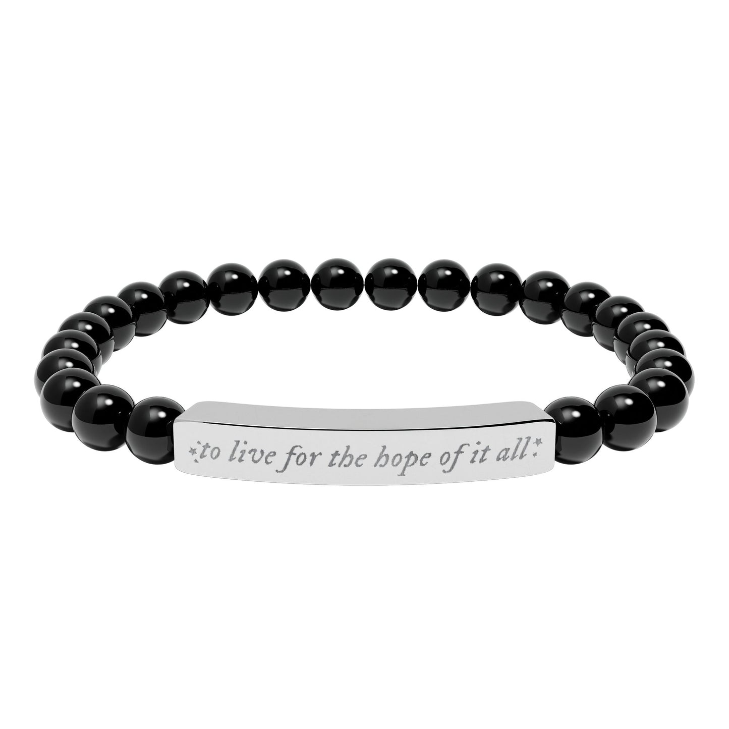 For the hope of it all - Engraved Natural Stone Bar Bracelet — Inspirational Beaded Stretch Bracelet