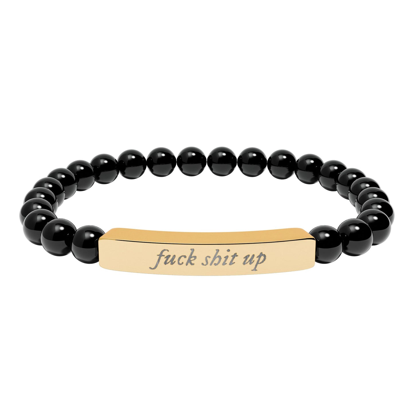Engraved Natural Stone Stretch Bracelet — 'Fuck Shit Up' Bar Bead Bracelet