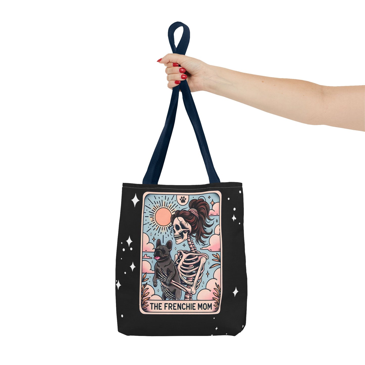 Frenchie Mom Tarot Tote Bag, Stylish Pet Lover Accessory, Ideal for Dog Moms, Halloween Gift, Trendy Grocery Bag, Eco-Friendly Bags