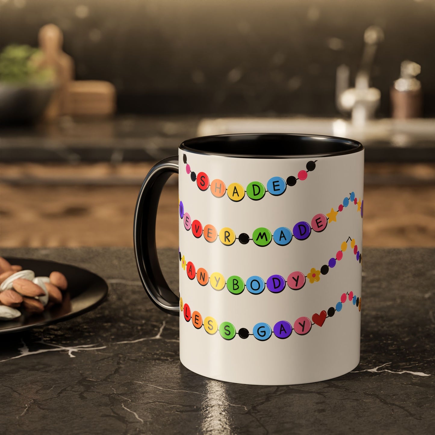 Shade Never Made Anybody Less Gay - Friendship Bracelet Pride Mugs - Fun & Whimsical Coffee Cups for Pride, Birthdays, & Everyday Use, Gifts for Friends, Family, LGBTQ+