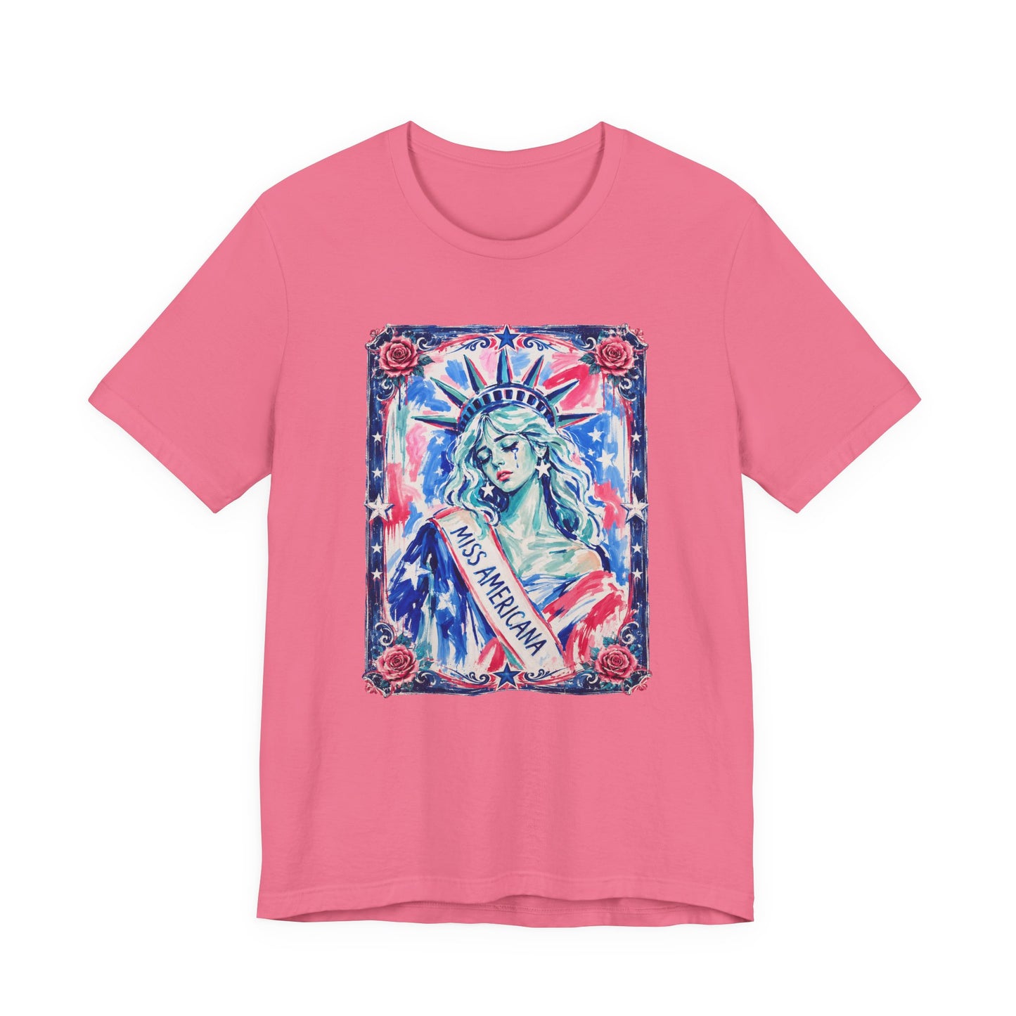 Miss Americana Statue of Liberty Patriotic Art Tee (Back: "I'm just mad as hell because I loved this place")