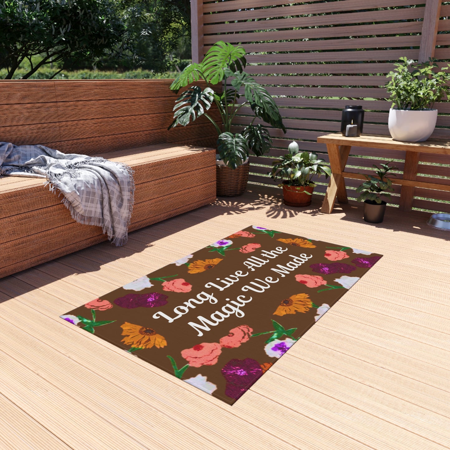 Indoor/Outdoor Rug — "Long Live" Floral Doormat