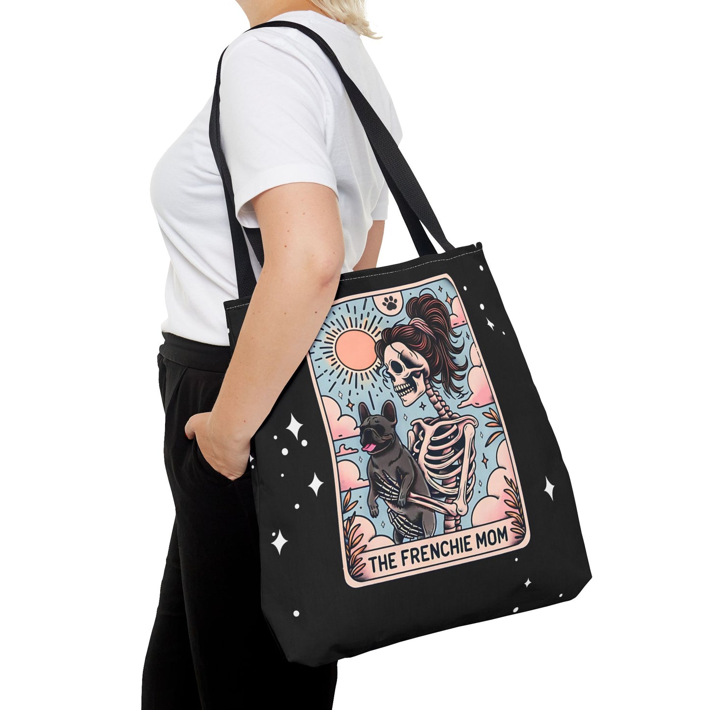 Frenchie Mom Tarot Tote Bag, Stylish Pet Lover Accessory, Ideal for Dog Moms, Halloween Gift, Trendy Grocery Bag, Eco-Friendly Bags