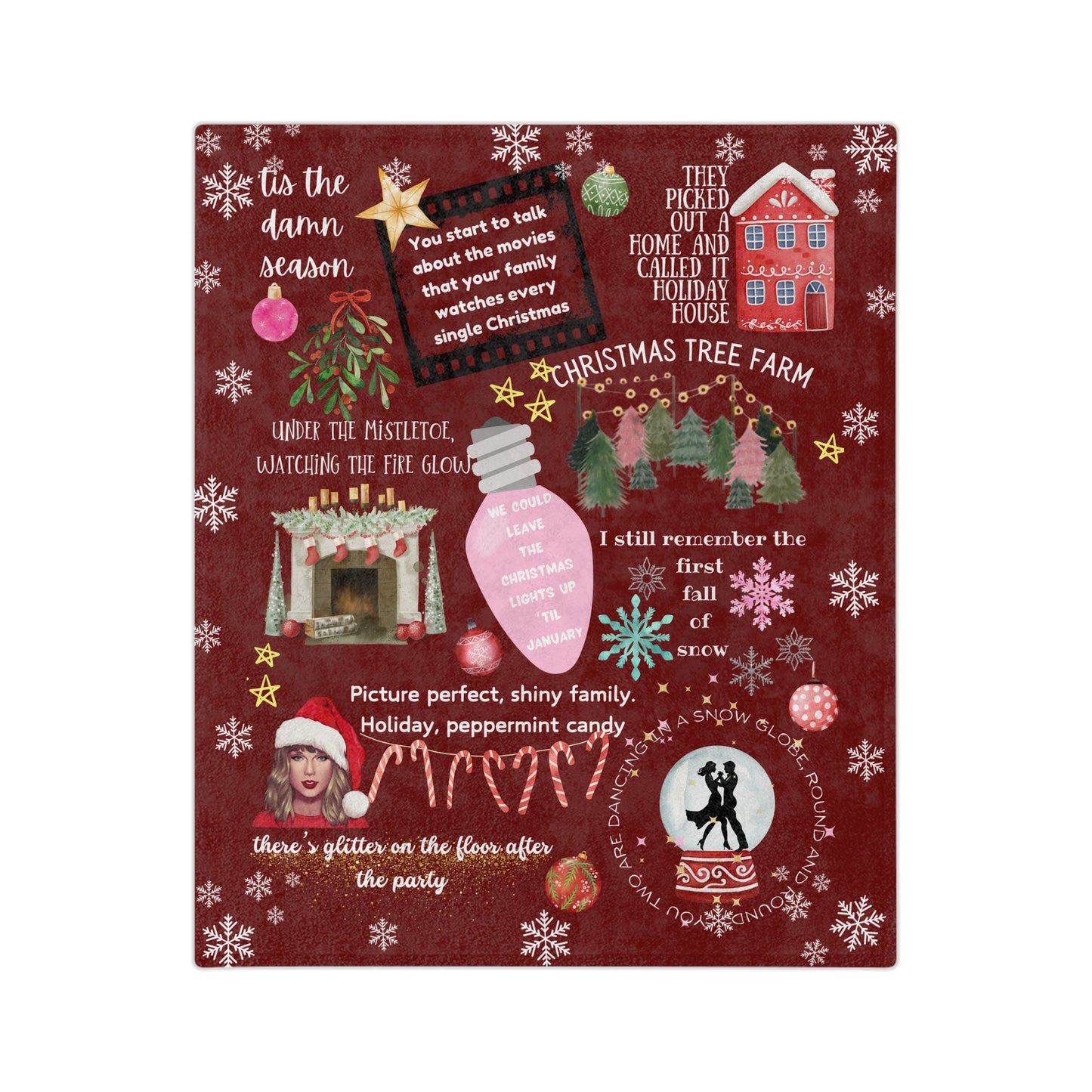 Merry Swiftmas - Swiftie Christmas Lyrics Collage - Velveteen Microfiber Blanket