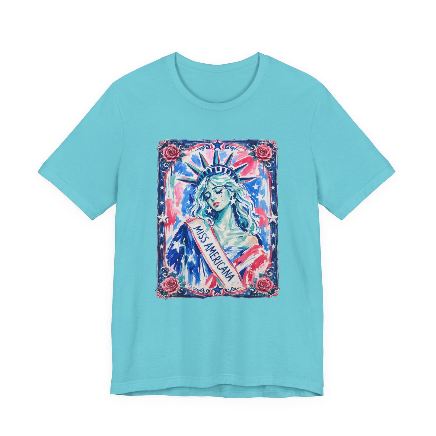 Miss Americana Statue of Liberty Patriotic Art Tee (Back: "I'm just mad as hell because I loved this place")
