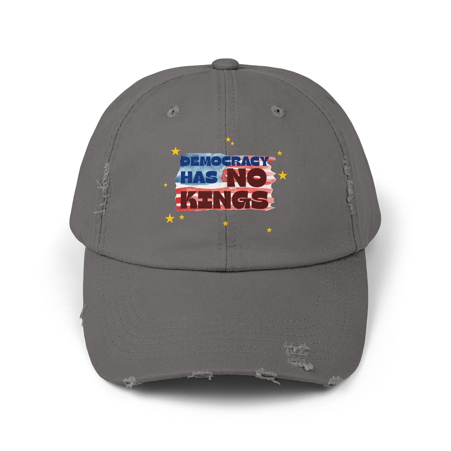 Unisex Distressed Cap with 'Democracy Has No Kings' Design | Casual Hat for Outdoor Events, Gifts for Activists, Trendy Accessories