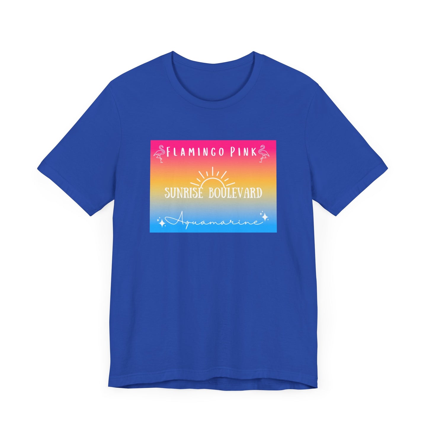 Flamingo Pink, Sunrise Blvd, Aquamarine - Pansexual Pride - Unisex Jersey Short Sleeve Tee